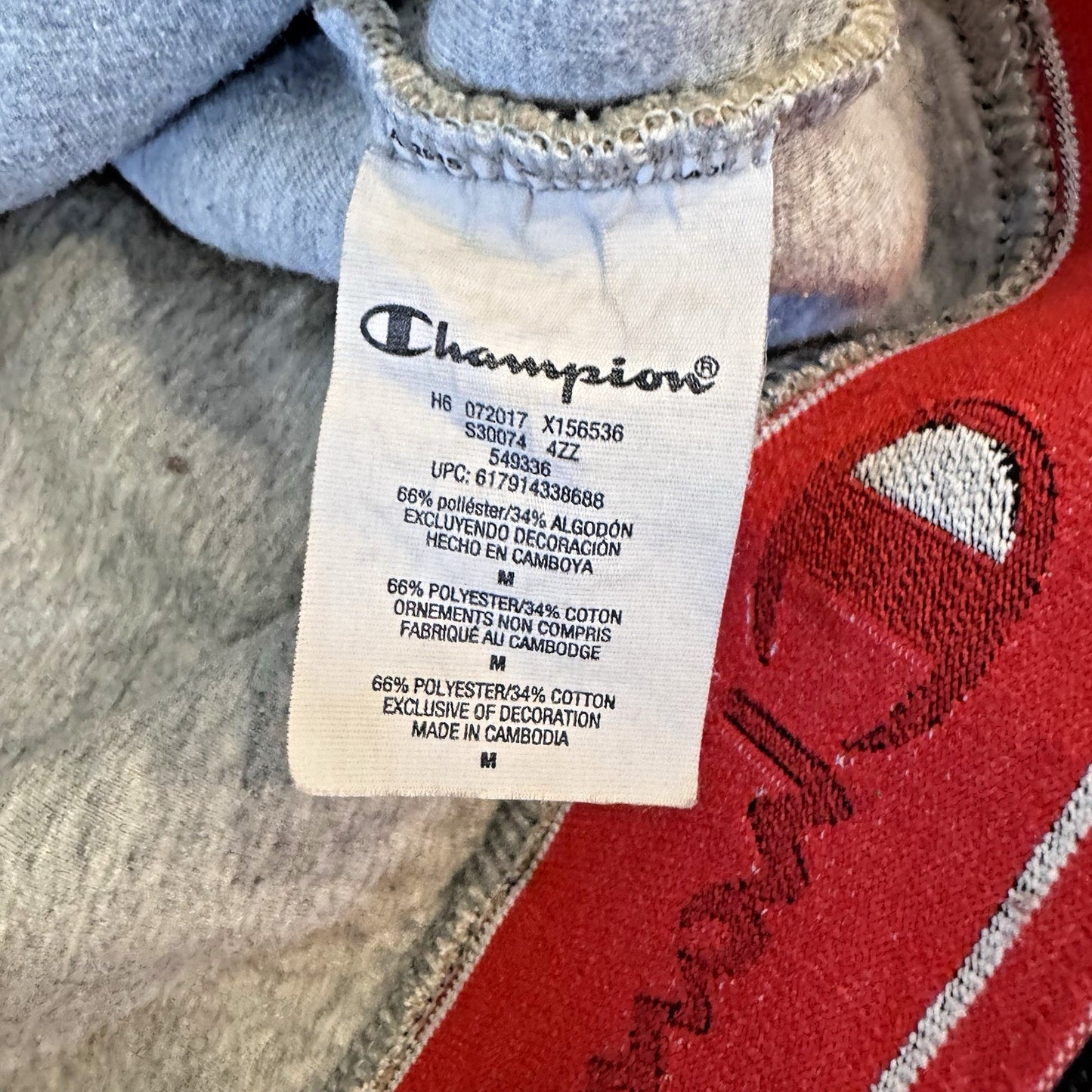 VTG Champion Sherpa Hoodie Sweatshirt Men's Size Medium Big Logo Fleece Tan EUC