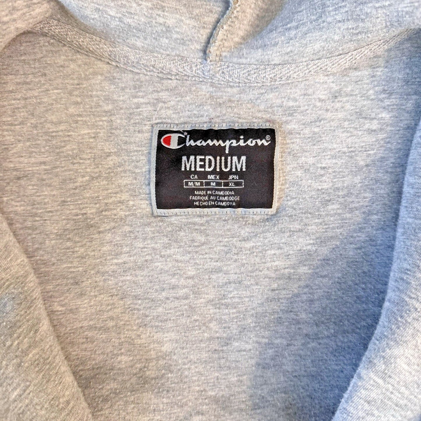 VTG Champion Sherpa Hoodie Sweatshirt Men's Size Medium Big Logo Fleece Tan EUC